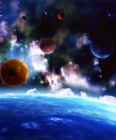 simsearch:400-07291880,k - A beautiful space scene with planets and nebula Stock Photo - Budget Royalty-Free & Subscription, Code: 400-07048209