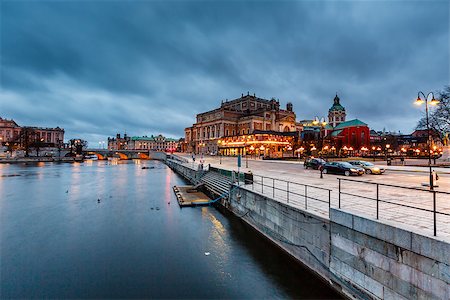 embankment - Illuminated Stockholm Royal Opera in the Evening, Sweden Stock Photo - Budget Royalty-Free & Subscription, Code: 400-07049483