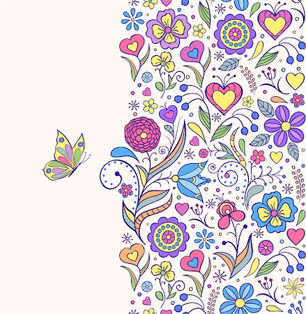 drawn curved - Vector illustration of seamless pattern with abstract flowers.Floral background Photographie de stock - Aubaine LD & Abonnement, Code: 400-07049686