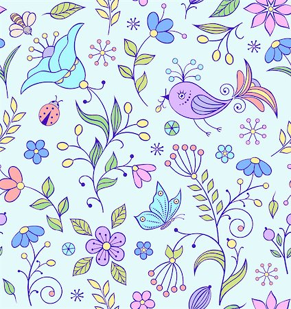 drawn curved - Vector illustration of seamless pattern with abstract flowers Photographie de stock - Aubaine LD & Abonnement, Code: 400-07049690