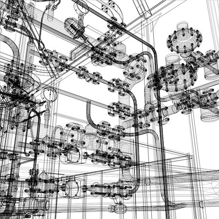 Wire-frame industrial equipment on the white background. EPS 10 vector format Stock Photo - Budget Royalty-Free & Subscription, Code: 400-07049823