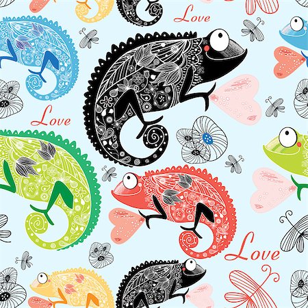 simsearch:400-06928070,k - cheerful seamless pattern of colored chameleons on a blue background Stock Photo - Budget Royalty-Free & Subscription, Code: 400-07040863