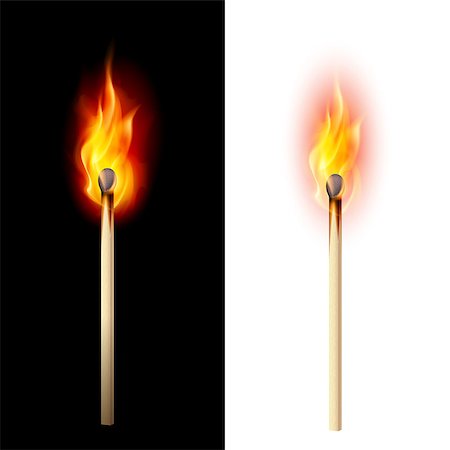 Realistic burning match. Illustration on white and black Stock Photo - Budget Royalty-Free & Subscription, Code: 400-07042809