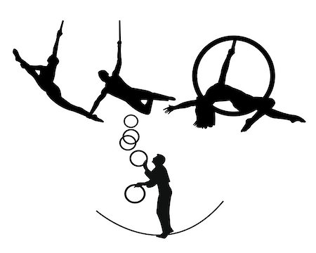 silhouette of trapeze artist - circus trapeze artists on a white background Stock Photo - Budget Royalty-Free & Subscription, Code: 400-07043641