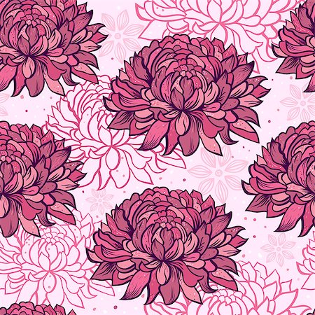 elegant flowers vector - Vector illustration of seamless pattern with hand drawn chrysanthemums Stock Photo - Budget Royalty-Free & Subscription, Code: 400-07043995