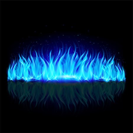 fiery furnace - Wall of blue fire with weak reflection on black background. Stock Photo - Budget Royalty-Free & Subscription, Code: 400-07054091