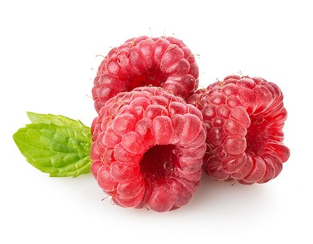 Raspberry with green leaf isolated on white Stock Photo - Budget Royalty-Free & Subscription, Code: 400-07054655