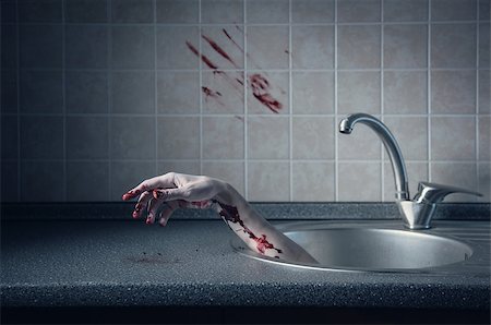 simsearch:400-04807287,k - Bloody hand in kitchen sink, Halloween concept Stock Photo - Budget Royalty-Free & Subscription, Code: 400-07055006