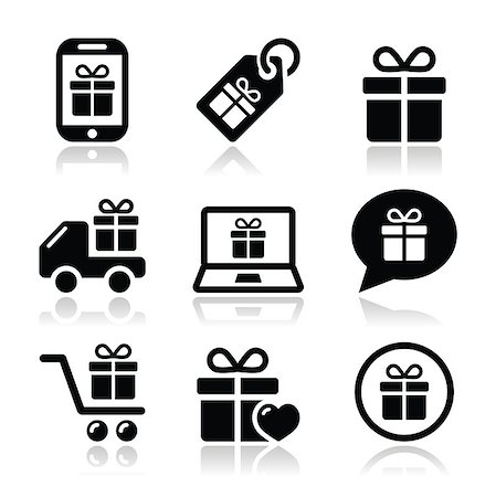 Present, buying online icons set isolated on white Stock Photo - Budget Royalty-Free & Subscription, Code: 400-07056151