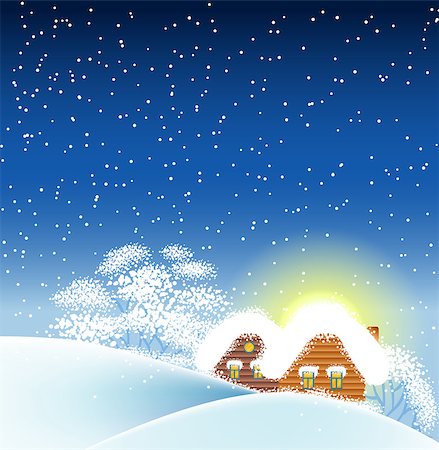 Vector illustration of Winter landscape with houses Stock Photo - Budget Royalty-Free & Subscription, Code: 400-07056296