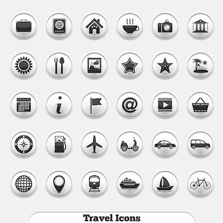 simsearch:400-07114343,k - Set of different travel icons in round buttons, vector eps10 illustration Stock Photo - Budget Royalty-Free & Subscription, Code: 400-07056550