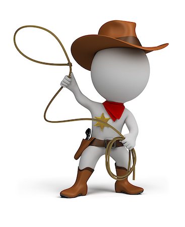 3d small person cowboy with lasso in hand, wearing a hat and boots. 3d image. Isolated white background. Stock Photo - Budget Royalty-Free & Subscription, Code: 400-07056636