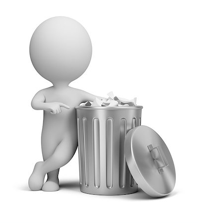 simsearch:400-04407139,k - 3d small person standing next to a trash can. 3d image. Isolated white background. Stock Photo - Budget Royalty-Free & Subscription, Code: 400-07056750