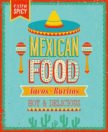 signs for mexicans - Vintage Mexican Food Poster. Vector illustration. Foto de stock - Super Valor sin royalties y Suscripción, Código: 400-07050520