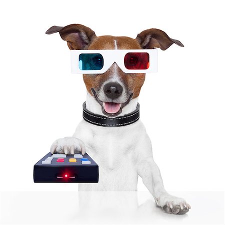 remote control 3d glasses tv movie dog Stock Photo - Budget Royalty-Free & Subscription, Code: 400-07050949