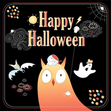 Halloween greeting card with fabulous creatures on a black background Stock Photo - Budget Royalty-Free & Subscription, Code: 400-07051136