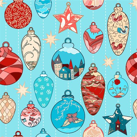 ekazansk (artist) - Christmas hand-drawn seamless pattern with filigree balls Stock Photo - Budget Royalty-Free & Subscription, Code: 400-07053466