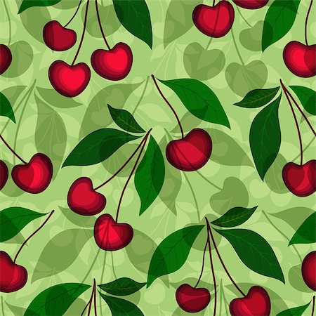 simsearch:400-05741762,k - Green seamless floral pattern with cherries and transparent leaves (vector EPS 10) Stock Photo - Budget Royalty-Free & Subscription, Code: 400-07053521