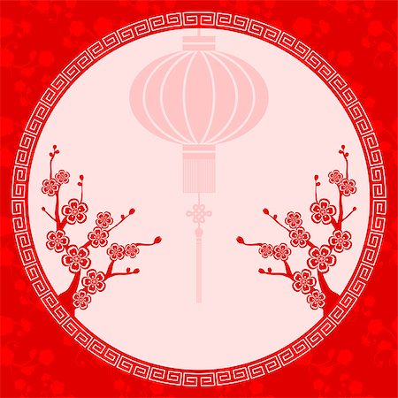 Oriental Chinese Lantern cherry blossom background Foto de stock - Super Valor sin royalties y Suscripción, Código: 400-07060905