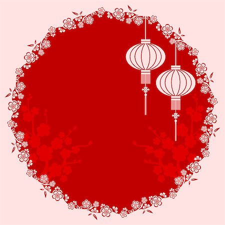 Oriental Chinese Lantern cherry blossom background Foto de stock - Super Valor sin royalties y Suscripción, Código: 400-07060906