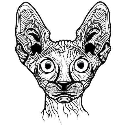 egyptian sphynx cat - Cat head vector animal illustration for t-shirt. Sketch tattoo sphinx design. Stock Photo - Budget Royalty-Free & Subscription, Code: 400-07061138