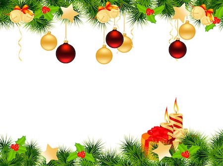 Christmas background with decorations and candles. Vector illustration. Stock Photo - Budget Royalty-Free & Subscription, Code: 400-07061803