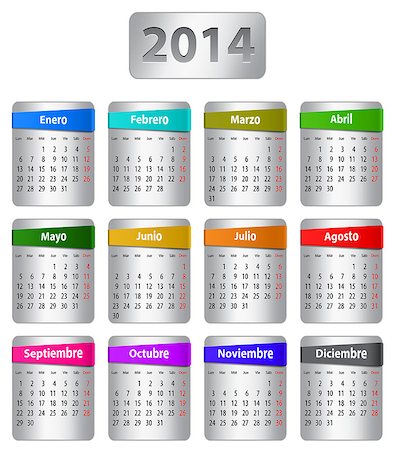 simsearch:400-07215674,k - Calendar for 2014 year in Spanish with colorful stickers. Vector illustration Stock Photo - Budget Royalty-Free & Subscription, Code: 400-07061982