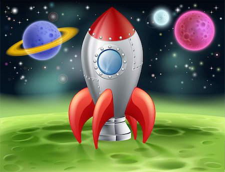 spaceship - An illustration of a cartoon space rocket on an alien planet or moon Stock Photo - Budget Royalty-Free & Subscription, Code: 400-07062184