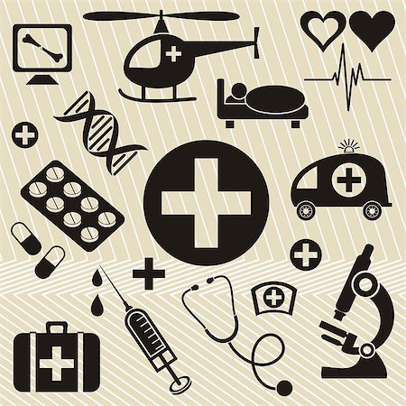 Set of black medical and science icons on a light brown background Stock Photo - Budget Royalty-Free & Subscription, Code: 400-07062628
