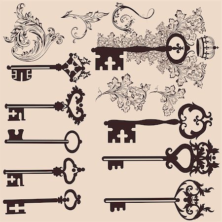 simsearch:400-06383976,k - Vector set of filigree keys  for design. Calligraphic vector Stock Photo - Budget Royalty-Free & Subscription, Code: 400-07087040