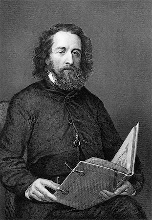 simsearch:400-05228888,k - Alfred Lord Tennyson (1809-1892) on engraving from 1872. Poet Laureate of Great Britain and Ireland during Queen Victoria's reign. One of the most popular British poets. Engraved after a painting by A.Chappel and published in "The Masterpiece Library of Short Stories'',USA,1872. Stock Photo - Budget Royalty-Free & Subscription, Code: 400-07089101