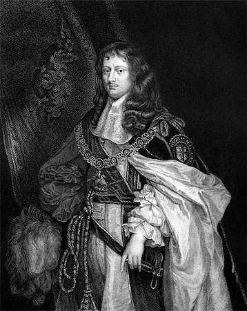 simsearch:400-05685013,k - Edward Montagu, 1st Earl of Sandwich (1625-1672) on engraving from 1830. English Infantry officer who later became a naval officer and politician. Engraved by J.Cochran and published in ''Portraits of Illustrious Personages of Great Britain'',UK,1830. Stock Photo - Budget Royalty-Free & Subscription, Code: 400-07089112