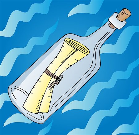 simsearch:700-02080402,k - Message in bottle on water - vector illustration. Stock Photo - Budget Royalty-Free & Subscription, Code: 400-07089339