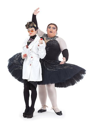 fat people tutu - Two drag queens performing together in humorous caricature of women, on white Stock Photo - Budget Royalty-Free & Subscription, Code: 400-07089505