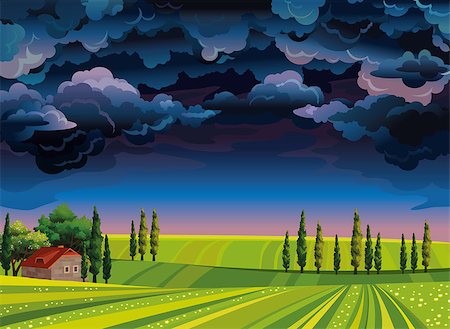 Stormy sky and house on a green meadow. Stock Photo - Budget Royalty-Free & Subscription, Code: 400-07095999