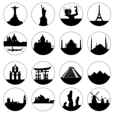 simsearch:400-07096057,k - round buttons of famous places in the world on a white background Stock Photo - Budget Royalty-Free & Subscription, Code: 400-07096054