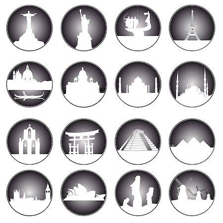 simsearch:400-07096057,k - gray buttons of famous places in the world on a white background Stock Photo - Budget Royalty-Free & Subscription, Code: 400-07096056