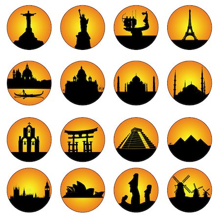 simsearch:400-07096057,k - orange buttons famous places in the world on a white background Stock Photo - Budget Royalty-Free & Subscription, Code: 400-07096053