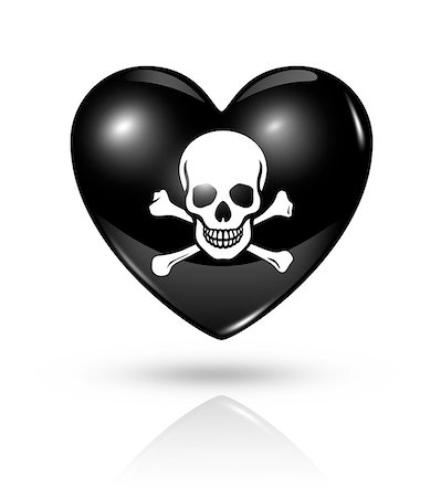 Love pirate symbol. 3D heart death flag icon isolated on white with clipping path Stock Photo - Budget Royalty-Free & Subscription, Code: 400-07096607