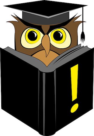 simsearch:400-04860880,k - Vector illustration of wise owl in square graduation cap reading black book Stock Photo - Budget Royalty-Free & Subscription, Code: 400-07097459