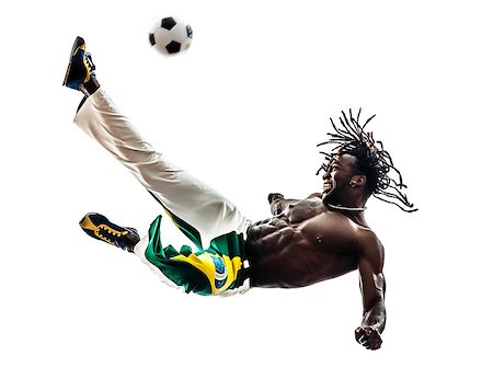 football players with dreads - one brazilian  black man soccer player  kicking football on white background Stock Photo - Budget Royalty-Free & Subscription, Code: 400-07097636