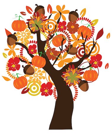 vector tree with fall elements Stock Photo - Budget Royalty-Free & Subscription, Code: 400-07098428
