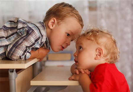 Close up portraits of two little brothers at home. Cute siblings. Stock Photo - Budget Royalty-Free & Subscription, Code: 400-07099008