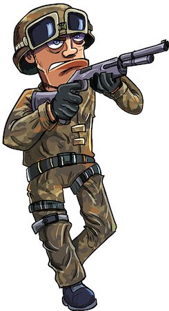 Cartoon soldier with a shotgun. Isolated Stock Photo - Budget Royalty-Free & Subscription, Code: 400-07099343