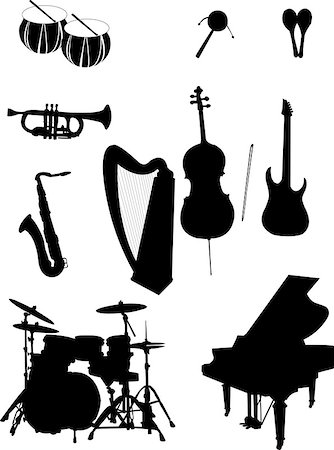 Musical instrument silhouettes - vector Stock Photo - Budget Royalty-Free & Subscription, Code: 400-07099894