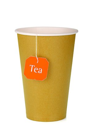 simsearch:400-05336522,k - Cardboard tea cup with teabag. Isolated on white background Stock Photo - Budget Royalty-Free & Subscription, Code: 400-07090600