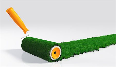 friendly illustration metaphor - a paint roller with an orange handle, is painting a grassy strip on a white ground using lawn as colour Stock Photo - Budget Royalty-Free & Subscription, Code: 400-07091081