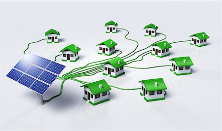 solar panel home - Some solar panels are supplying small homes by connecting them with green cables, on a white background Stock Photo - Budget Royalty-Free & Subscription, Code: 400-07104893