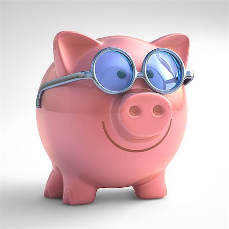 simsearch:400-07215876,k - Piggy bank happy with sunglasses. With clipping path included. Foto de stock - Super Valor sin royalties y Suscripción, Código: 400-07105835