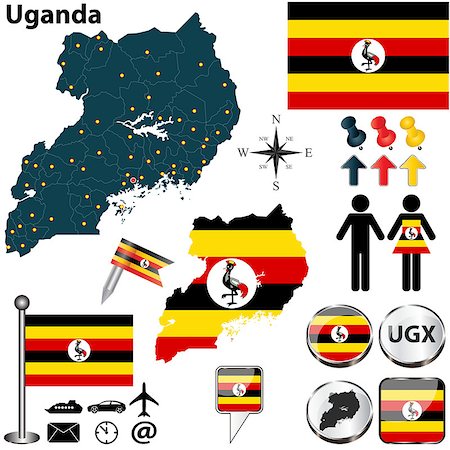 Vector of Uganda set with detailed country shape with region borders, flags and icons Stock Photo - Budget Royalty-Free & Subscription, Code: 400-07105864